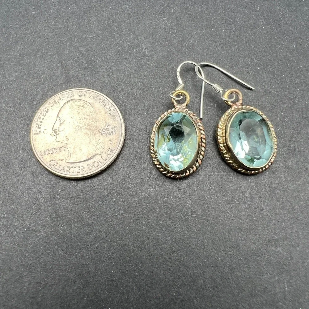 Womens Dangle Earrings Blue‎ Faceted Glass Mixed Metal Vintage Boho Artisanal